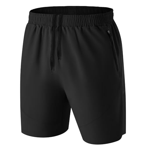 Hmiya Herren Sport Shorts Kurze Hose Schnell Trocknend Sporthose Leicht Mit Reißverschlusstasche(Schwarz,Eu-S/Us-Xs)