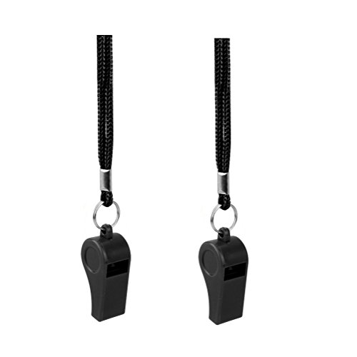 Giveet 2 Pieces Black Whistle with Lanyards, Durable Plastic Whistle for Indoor Outside Party Sports - Thumbnail 2
