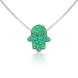 Green Opal Hamsa Hand Necklace - 15 to 22 Inch