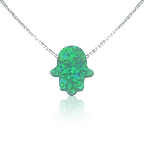 Green Opal Hamsa Hand Necklace - 15 to 22 Inch