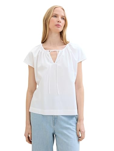 TOM TAILOR Damen Overiszed Fit Bluse mit Bindedetail, 20000 - White, 40