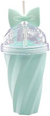 OUBORUI 400ML Twisted Cup with Straw and Cute Bow-Knot Lid Outdoor Camping Water Bottle(Light Green)