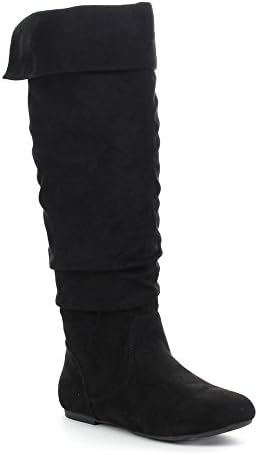 DA VICCINO TOP-01 Women's Slouch Size Zipper Flat Over The Knee High Boots, Color:BLACK, Size:7