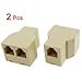 2 Pcs RJ11 1 to 2 Female Plug Telephone Modular Splitter Jointer