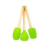 Quicklids QL-WS-GR Silicone Spatulas with Wooden Handles (Set of 3), Green