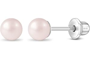 925 Sterling Silver Classic 3mm,4mm,5mm Pink Simulated Pearl Toddler Earrings - Baby Girl Earrings Gift for Birthdays, Baptis
