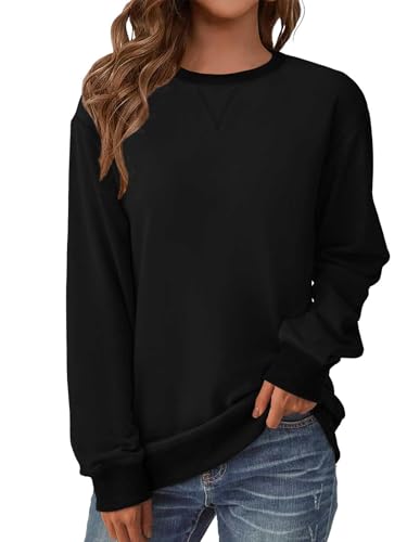 GKBK Womens Casual Long Sleeve Sweatshirt Crew Neck Crewneck T Shirt Tshirt Cute Pullover Tops Relaxed Fit Thin Soft Comfy Light Weight Loose Fit Sweater 2026 Fashion Clothes Trendy Outfits Black S at Amazon