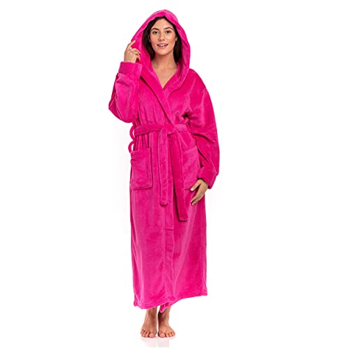 Del Rossa Women's Fleece Robe - 14 Oz Hooded Bathrobe With Pockets