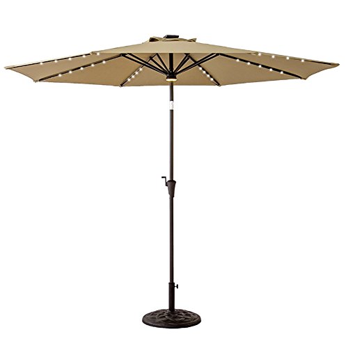 FLAME&SHADE 10ft Round Patio Umbrella with Solar Power LED Lights Outdoor Market Parasol wit ...