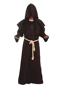 Friar Medieval Hooded Monk Renaissance Priest Robe Costume Cosplay brown XL
