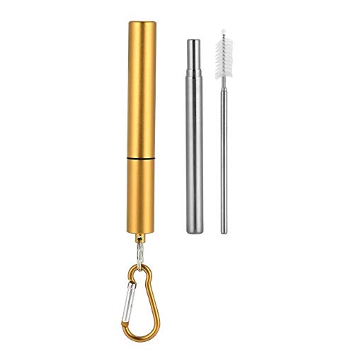 TOPINCN Reusable Stainless Steel Travel Straws Portable Collapsible Retractable Straw Kit with Cleaning Brush Aluminum Case(1#)