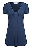 Helloacc Womans Tunic Tops Pleated Front Short Sleeve Summer Casual Comfy Shirts