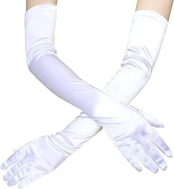 TRIXES Long Satin Gloves - White Elbow Length Gloves โ Retro Fancy Dress Accessory โ Stretch Fit Design for Wedding, Opera, Prom & More