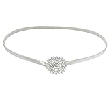 Ladies Floral Detail Interlocking Buckle Silver Tone Stretchy Cinch Belt