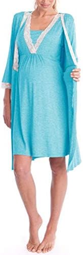 Maternity Pregnancy Labor Robe Delivery Hospital Nursing Nightgowns Sleepshirts for Breastfeeding 2Pcs Set Nightie
