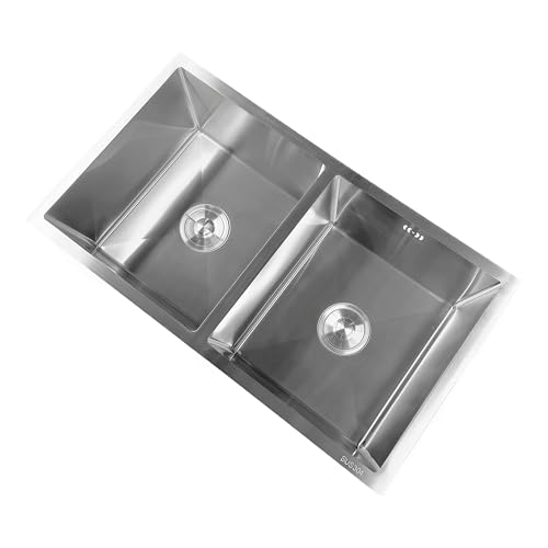 GRÖND Tarja Fregadero para Cocina Doble Tarja de Acero Inoxidable 304, 80x45 cm Con Escurridor Movible y Kit de Drenaje, para Empotrar o Submontar (PLATEADO)