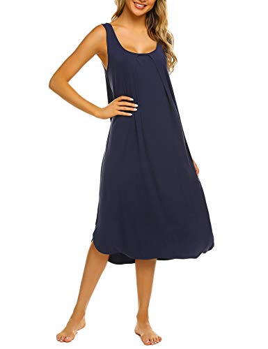 Ekouaer Long Vest Sleepshirt Sleeveless One Piece Sleep Dress Navy Blue Small Pricepulse