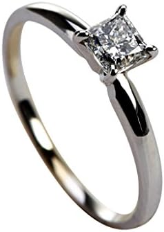 18k White Gold 0.45 ct Princess Shape GIA Certified Diamond Ring ( F COLOR, I1 CLARITY ) Ring Size 6