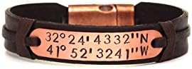 Personalized Coordinate Bracelet, Mens Leather Cuff