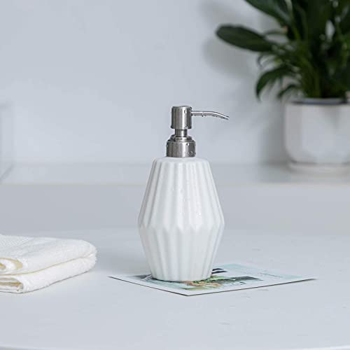 PowerDoF Soap Dispenser,16.2 Oz White Ceramic Soap Dispenser with Rust Proof Stainless Steel Pump,Dish Soap Dispenser for Kitchen and Bathroom