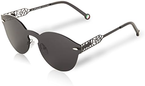 Mulco Sunglasses Black Mirror Shades Frameless Round/Mask Shape 100% UV Protection Black Laser Cut Arm With Black Rubber Finishing Web MK C025
