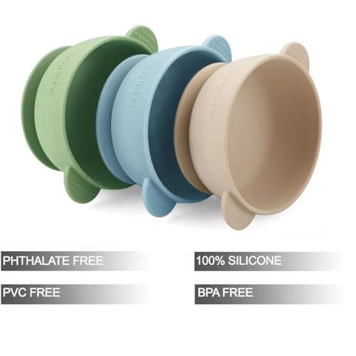 PandaEar 3 Pack Baby Bowls with Suction| Stay Put Silicone Food Bowl for Babies Kids Toddlers Infants| Food Grade Soft Safe BPA-Free Silicone (Multi-Color)