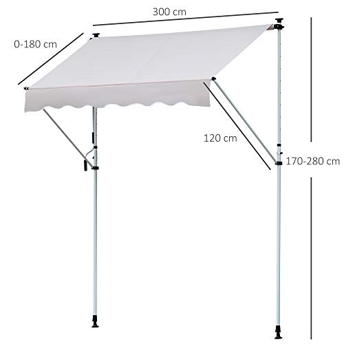 Outsunny Markise Klemmmarkise Sonnenschutz Faltarm Handkurbel Balkon Alu Cremeweiß 3x1,2cm – Bild 8