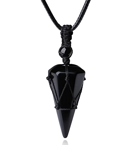 XIANNVXI Healing Crystal Stone Pointed Necklace Adjustable Black Rope Natural Gemstone Pendant Necklaces Jewelry for Men Women