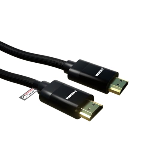 rhinocables Compact 4K HDMI 2.0 Lead – Braided Ultra HD Cable with HDR, Dolby Vision, ARC & 3D Support | Strong Gold-Plated HDMI Connectors for Consoles, TVs & AV Equipment (Black, 5m)