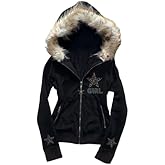RICHTRUE Y2k Fur Zip Up Hoodie Women Teen Girls 2000s Preppy Clothes Grunge Vintage Sweatshirt Fall Winter Streetwear Jacket