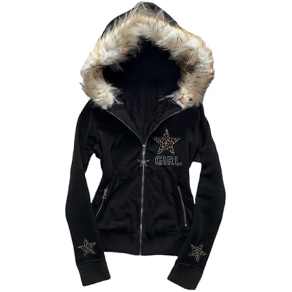 Amazon.com: MANGMAO Y2k Zip up Hoodie Fur Jackets Emo Fairy Grunge