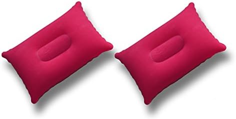 Happy Sherpa Super-Comfy 2 pack small inflatable travel pillow Lumbar Support flocked velvet-touch Hot Pink