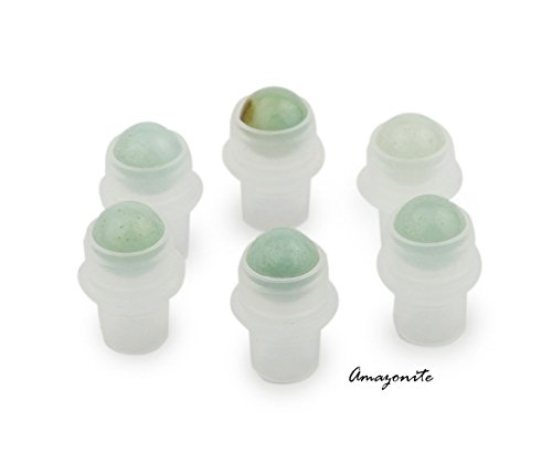 Grand Parfums Natural Gemstone Roller Balls, Replacement Rollers for Standard 10ml and 5ml Glass Roller Bottles (6 Gemstone Rollerballs, Amazonite)