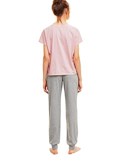 DIDK-Damen-Schlafanzug-Set-mit-Slogan-Kurzarm-Shirt-und-Lang-Schlafanzughose-Sleepwear-Pyjama-Set