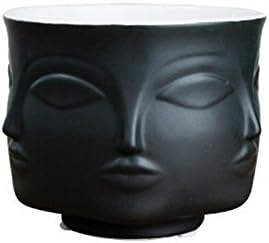 Ganeep White Nordic Ceramic Plant Pots Creative Art People Face Vase Planter Home Decor Crafts Room Garden Porcelain Bonsai Flowers Pot (Color : Black)