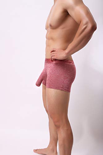 KAMUON Men's Sexy Separate Pouch Boxer Brief Underwear Sheath Prevent Friction (US M = Asian Tag L : Waist 32"-34", red)