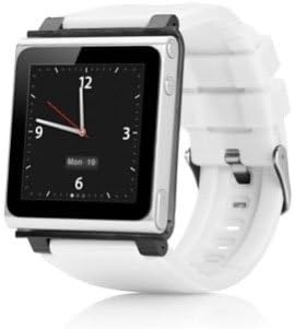 Adjustable-Length Wide Sport Strap Watch Band for iPod Nano 6th Generation,Plastic Case,Silicon Belt(White)