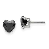 Stainless Steel Polished 8mm Black Heart CZ Stud