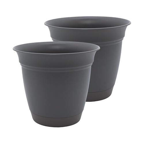 The HC Companies 12 Inch Eclipse Round Planter Pots with Drainage Holes & Attac…