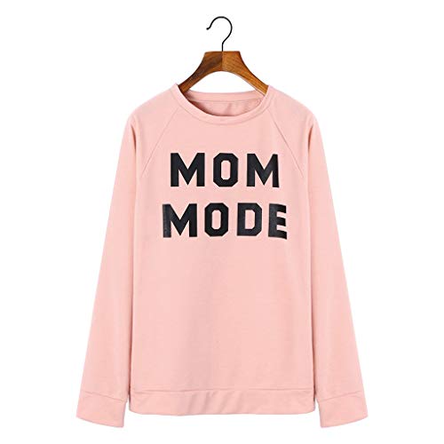 Winsummer Womens Crewneck Sweatshirt Long Sleeve Mom Mode Letter Print Terry Casual Cute Pullover Top Blouses Pink