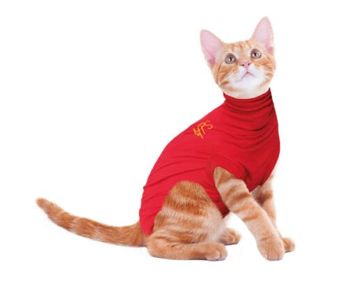 MPS Medical Pet Shirt Cat, Surgery Recovery Suit, Red, XX-Small