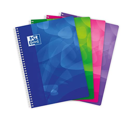 Oxford Lagoon Notizbuch, A4, kleine Karos, 5 mm, 100 Seiten, Einband aus Polypropylen, verschiedene Farben