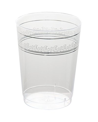 Posh Setting Clear 10 oz. plastic Tumblers (cups) with Silver Prestige Design 10 Pack