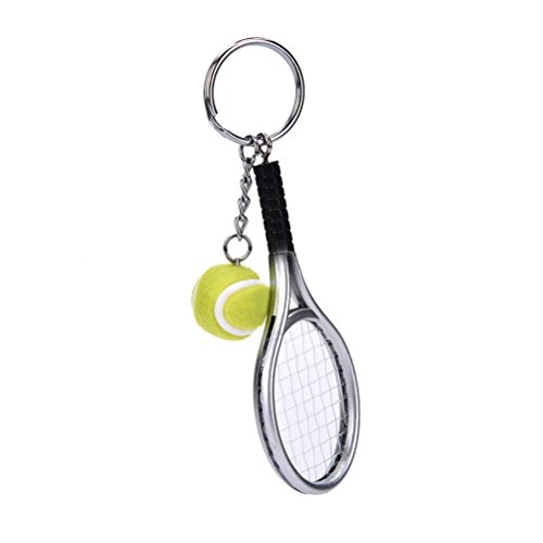 Pakala66 Sport Style Tennis Ball Key Chain Key Ring 6 Color Set Best Gift for Sports Lovers (Tennis Ball & Racket Key Chain)