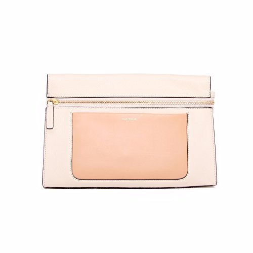 Isaac Mizrahi Womens Fashion Designer Handbags Janna Leather Clutch Evening Crossbody Bag Antique White