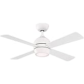 Fanimation Kwad 4 Blade Ceiling Fan 15.05 Inches Tall and 44 Inches Wide with Matte White Finish and Matte White Blades