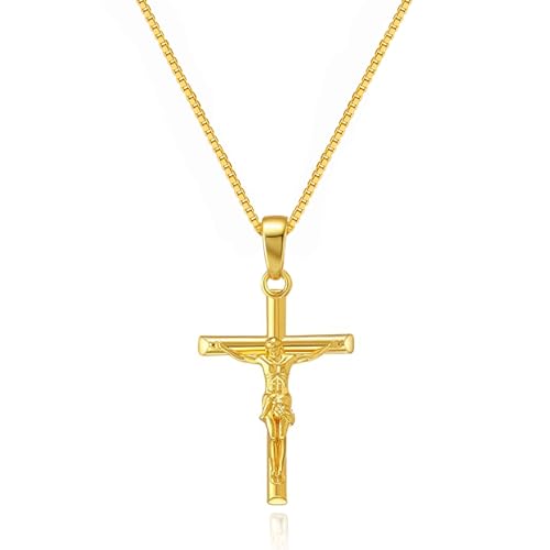 Rnivida Gold Plated Crucifix Cross Pendant Necklace for Women, Catholic Jewelry (Gold, 18 Inch) at Amazon