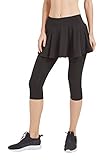 HonourSport Women's Skirted Capri Leggings, Athletic Printed Tennis Skorts(Black,L)