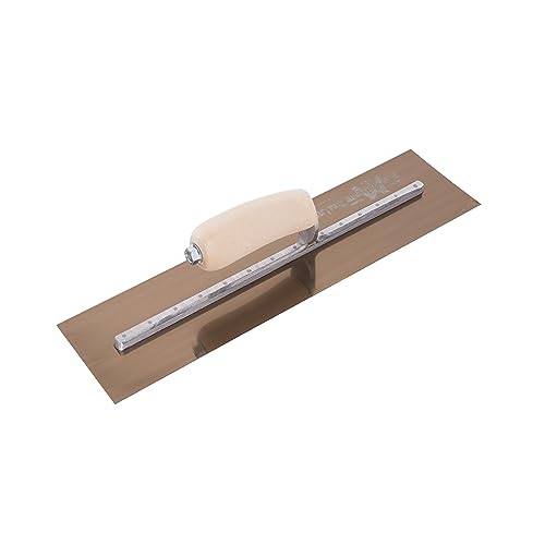 Frattazzo lisciante Marshalltown con manico curvo in legno, in acciaio dorato, molto adatto per pavimenti e calcestruzzo, dimensioni: 406x102 mm