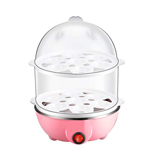 jiumoji Eggs Boiler Cooker Auto Shutoff Double Breakfast Machine Stainless Steel Multi-Function Steamer (-Pink, 15x22cm)